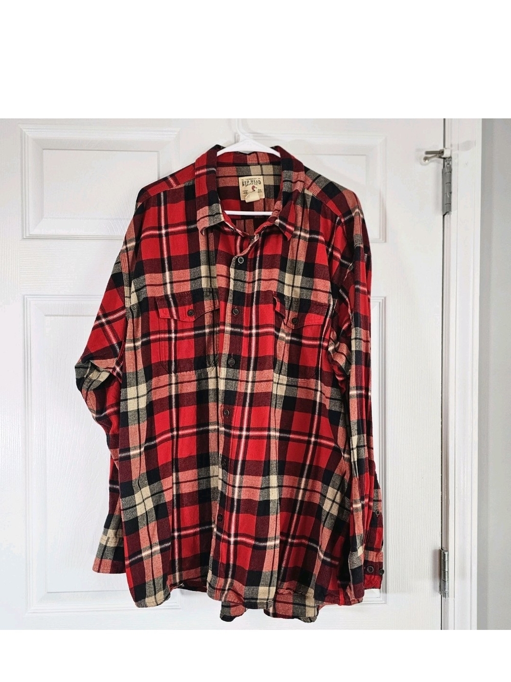 Red Head Flannel Shirt Cotton Mens 3XL Red Black Plaid Lumberjack 90s Grunge